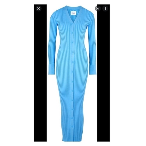 GALVAN LONDON Rhea Blue Ribbed Knit Button Front Maxi Dress Medium NWT - Picture 10 of 14